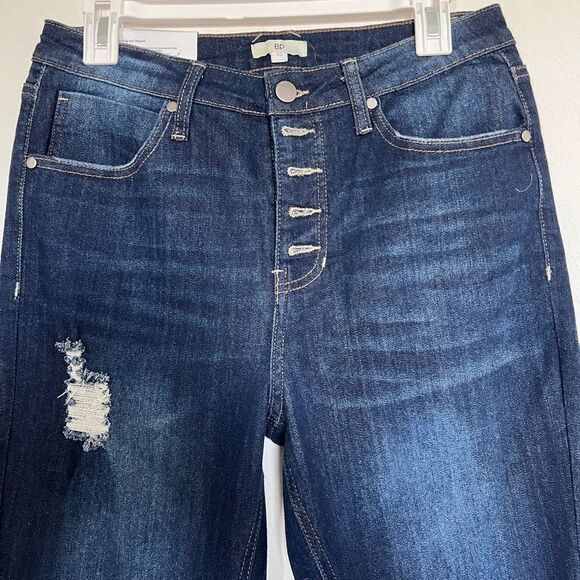 BP Women's Cotton Blend Button Front Distressed Jeans in Dark Blue size 30 - Picture 3 of 8